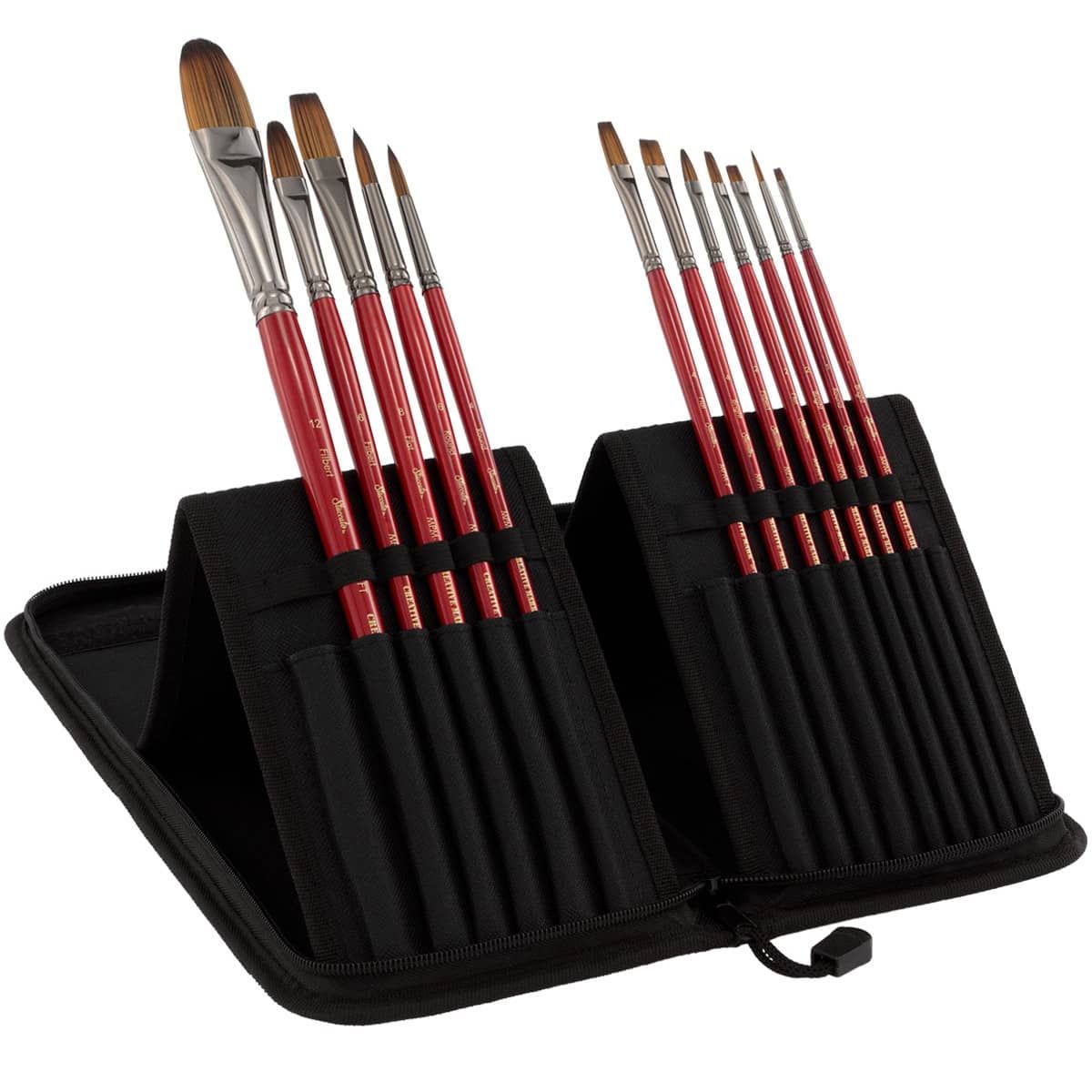 Creative Mark Staccato Artist Paintbrush Set of 12, Synthetic Bristle, Long Handled for Acrylic Painting, Includes Brush Easel Stand, Other