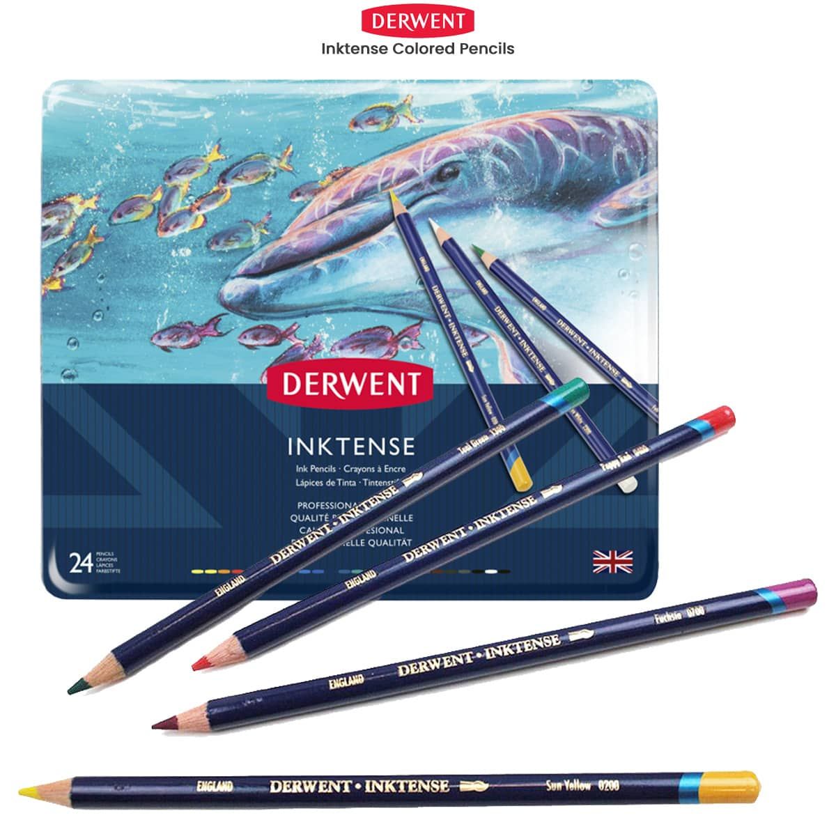 Derwent Inktense Pencils Blister, Set of 6, Premium 4mm Round Core, Firm  Texture, Watersoluble, Ideal for Watercolor, Drawing, Coloring and Painting