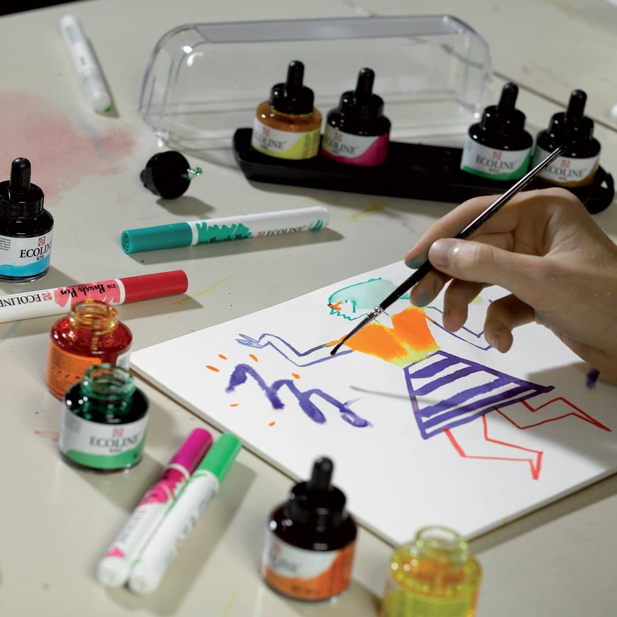 Set of 10 Royal Talens Ecoline Liquid Watercolour Drawing Painting Brush  Pens -  Denmark