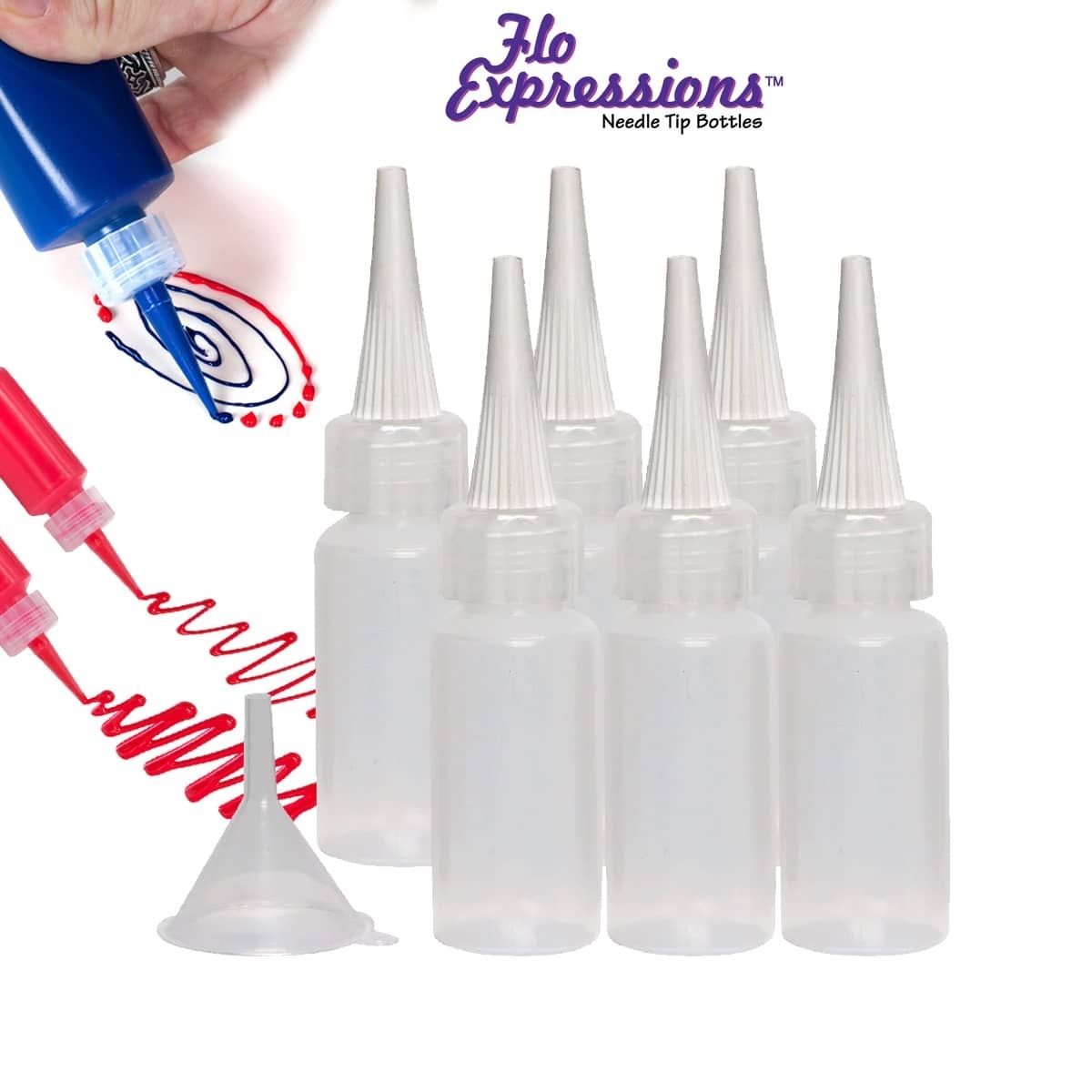 Creative Mark Flo Expressions Bottles and Funnel - Artist Paint Bottles Detailing Bottles Multipack w/Funnel for Fine Lines and Small Details 
