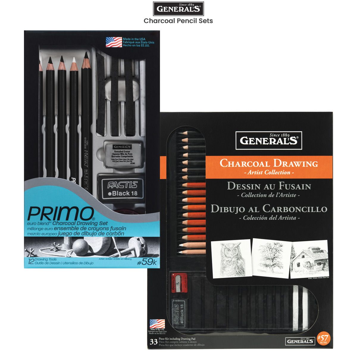 White Compressed Coal Sticks, 1 General's Compressed White Charcoal 