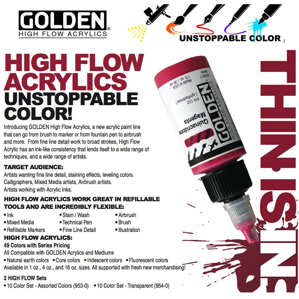 Golden High Flow Acrylic, Set of 6 for Drawing & Lettering