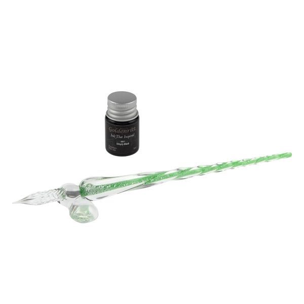 Goldenritt Glass Dip Pen Set w/ 5 ml Ink & Rest Blossom & Black
