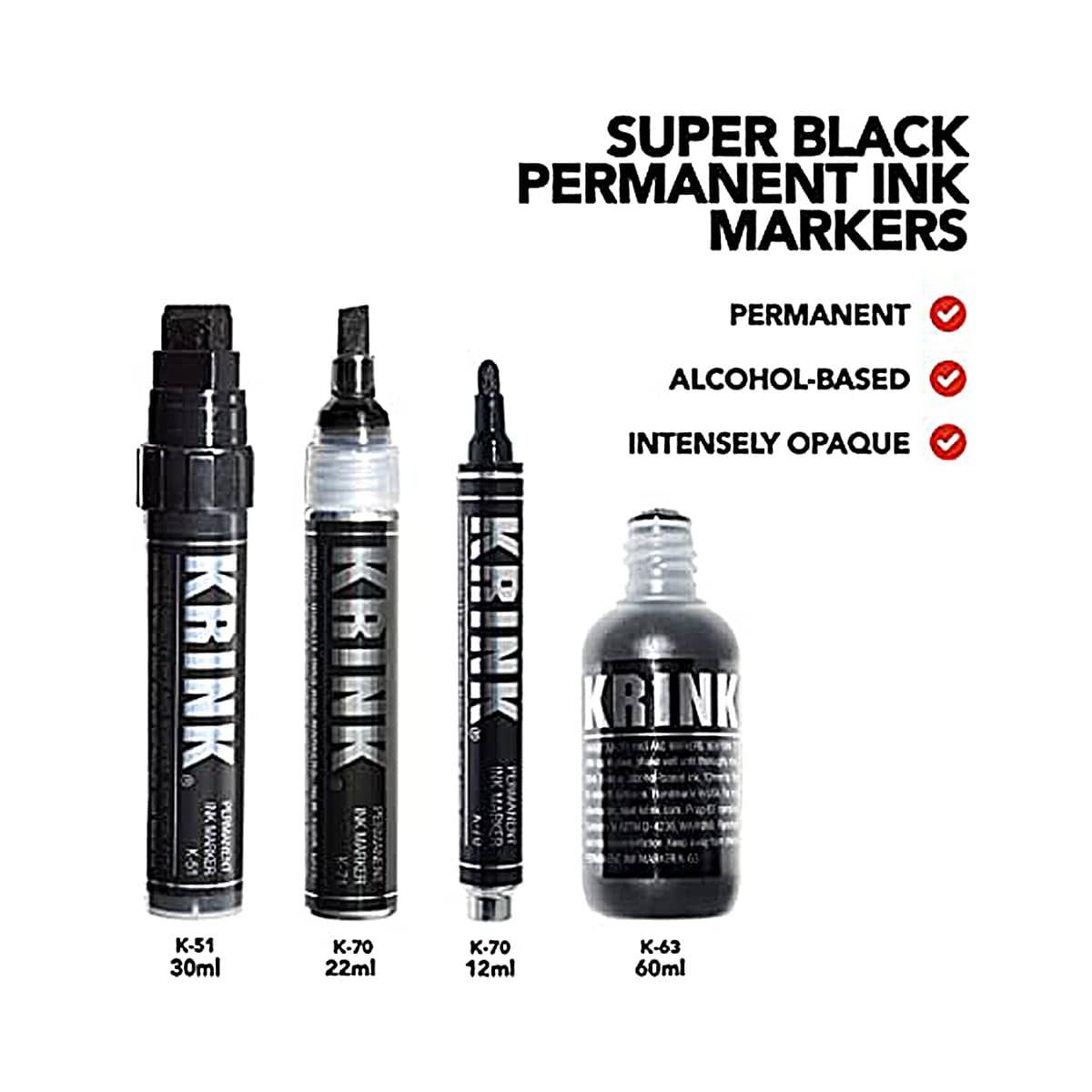 Krink Permanent Alcohol Ink Marker Box Set of 4 Super Black
