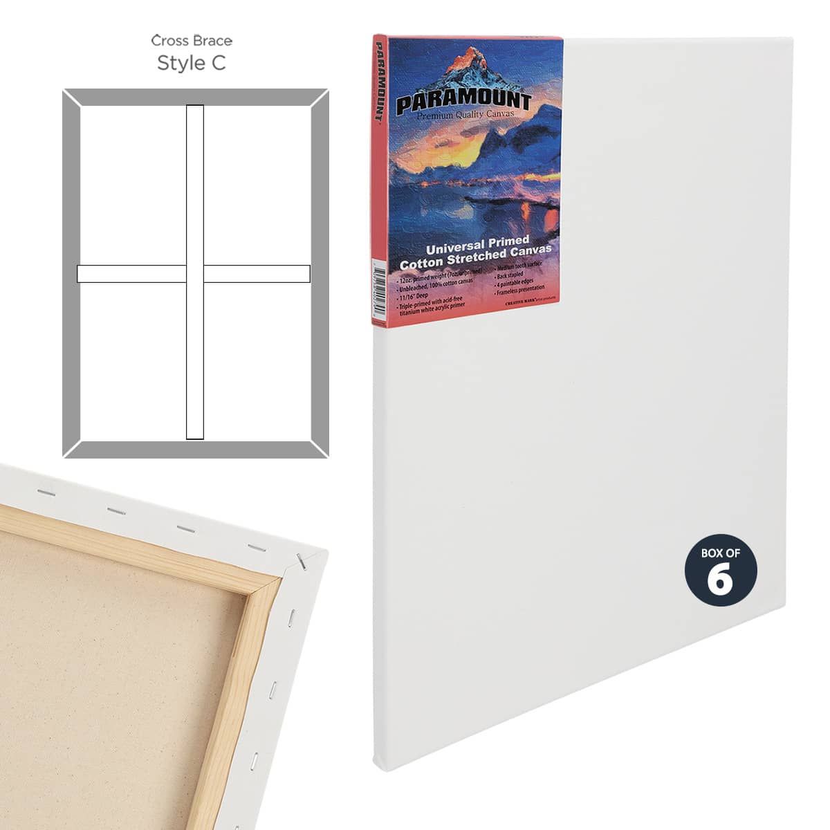 Paramount PRO Cotton 24 x 36 Stretched Canvas, 11/16 Deep (Box of 6)