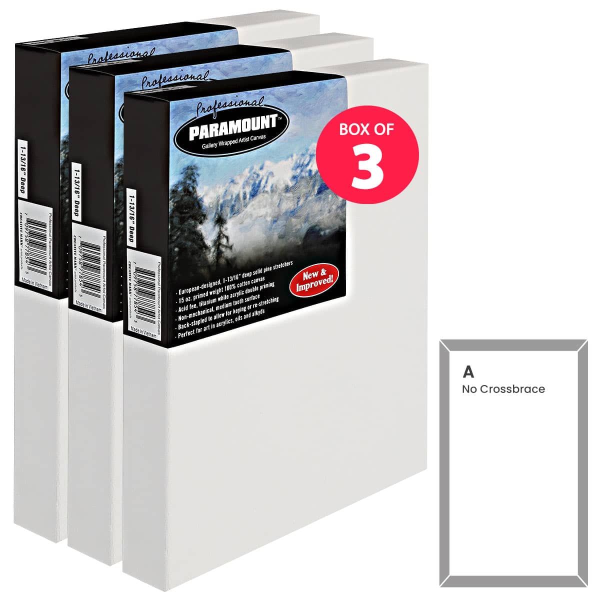 Paramount Pro Gallery Wrap, 18x24 Stretched Canvas - 1-13/16 Deep (Box  of 3)