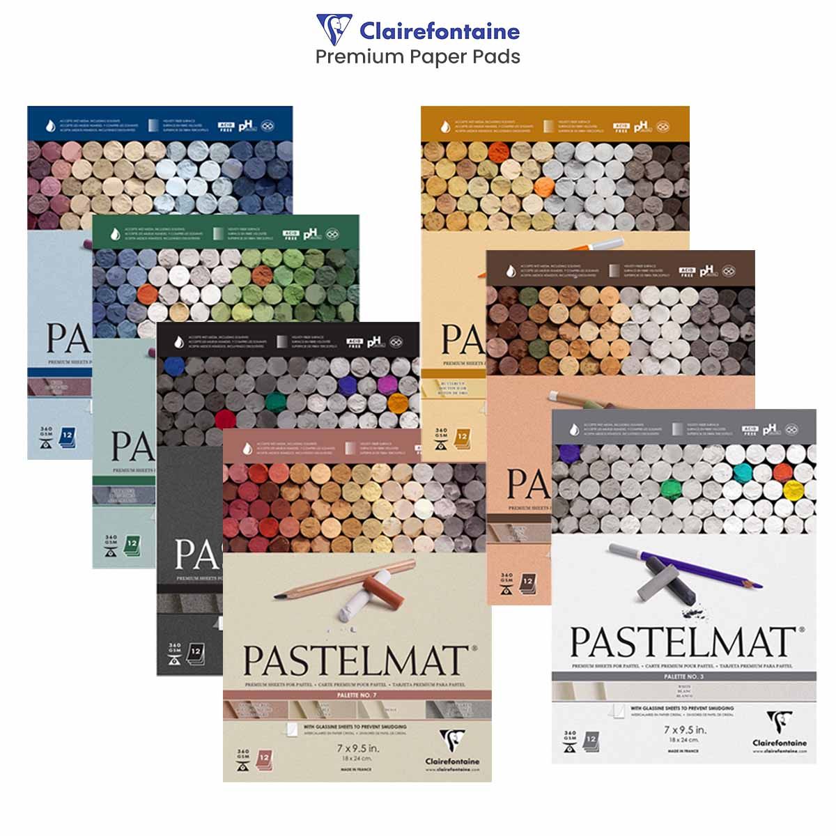 Clairefontaine Pastelmat Glued Pad - Palette No. 6 - (7 x 9 1/2 Inches) 18  x 24 cm - 360g - 12 Sheets - Charcoal Grey