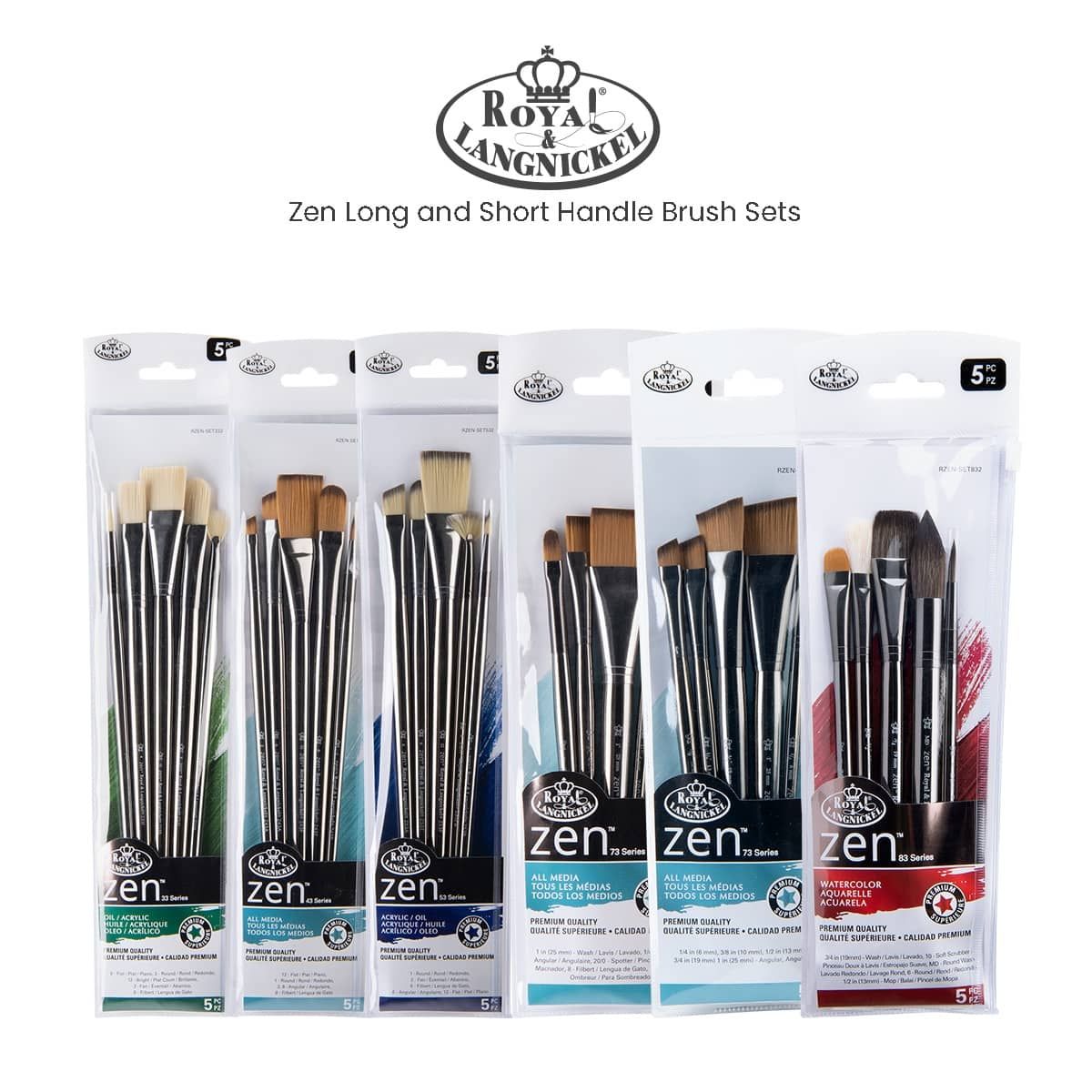 Zem Brush Student Golden Synthetic Rounds Brushes Set Sizes 2,4,6,8,10
