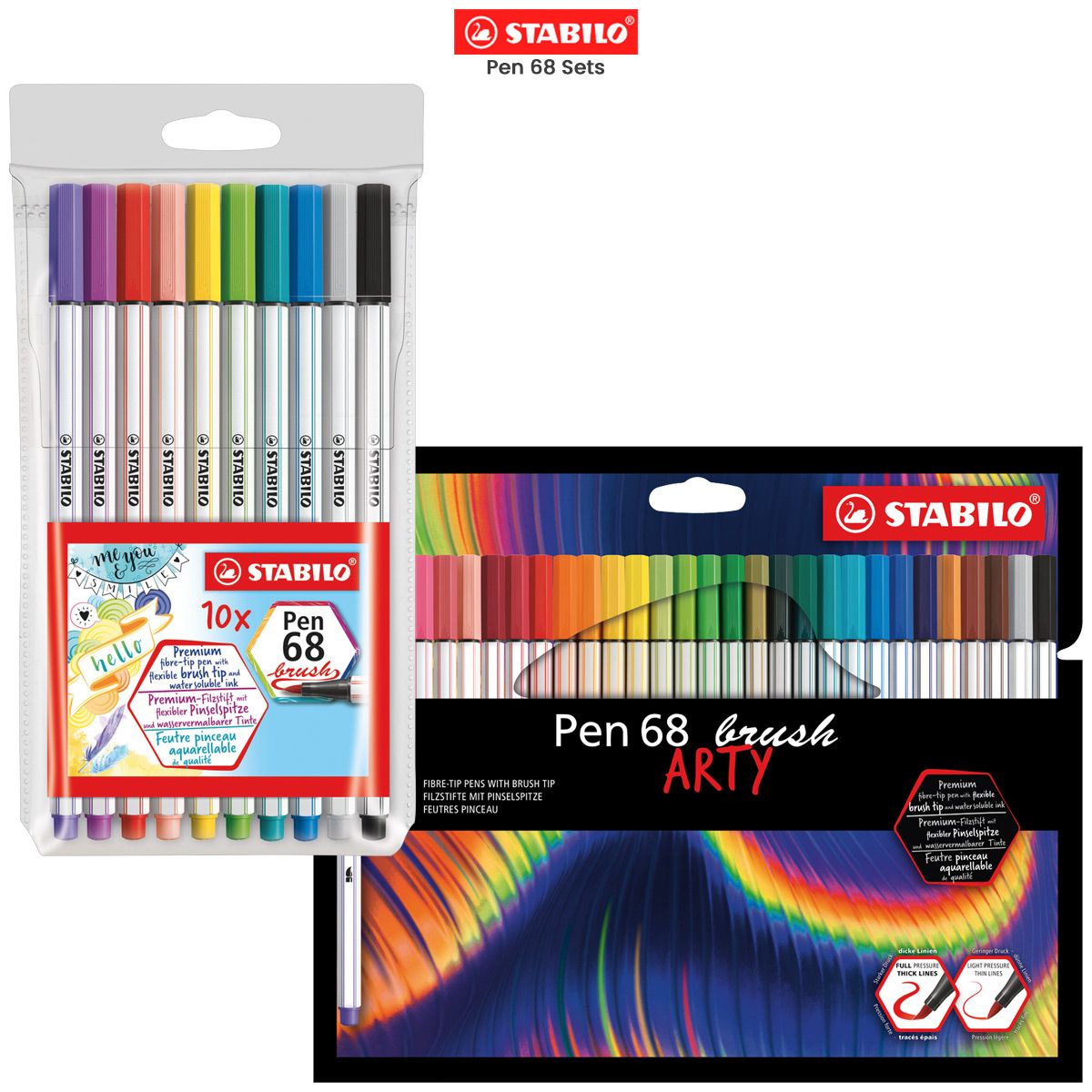 STABILO Premium Fibre-Tip Pen Pen 68 brush ARTY - Wallet of 30 - Assorted  Colors