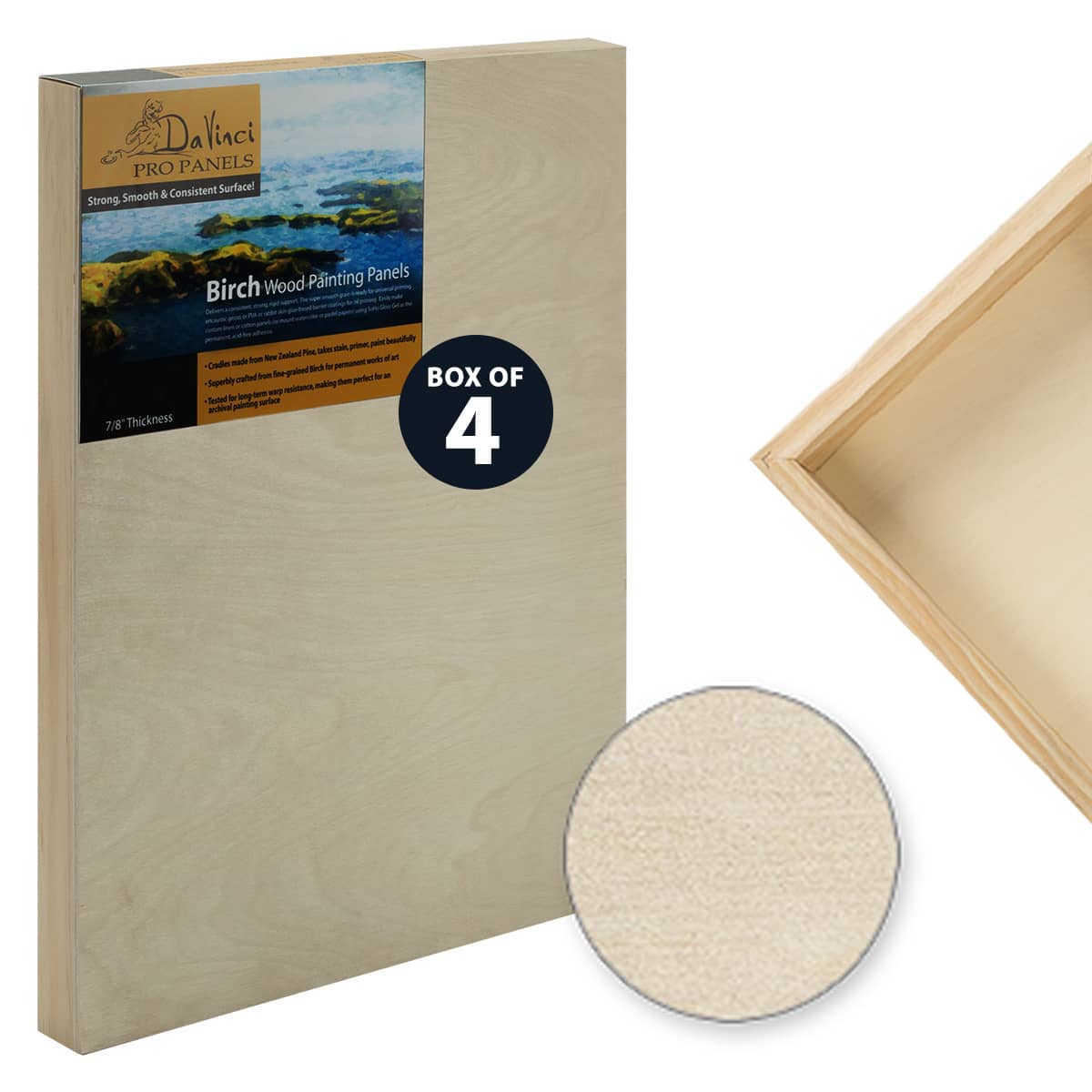 Da Vinci Pro Birch Wood Panel 7/8” Deep - 16x20" Box of 4