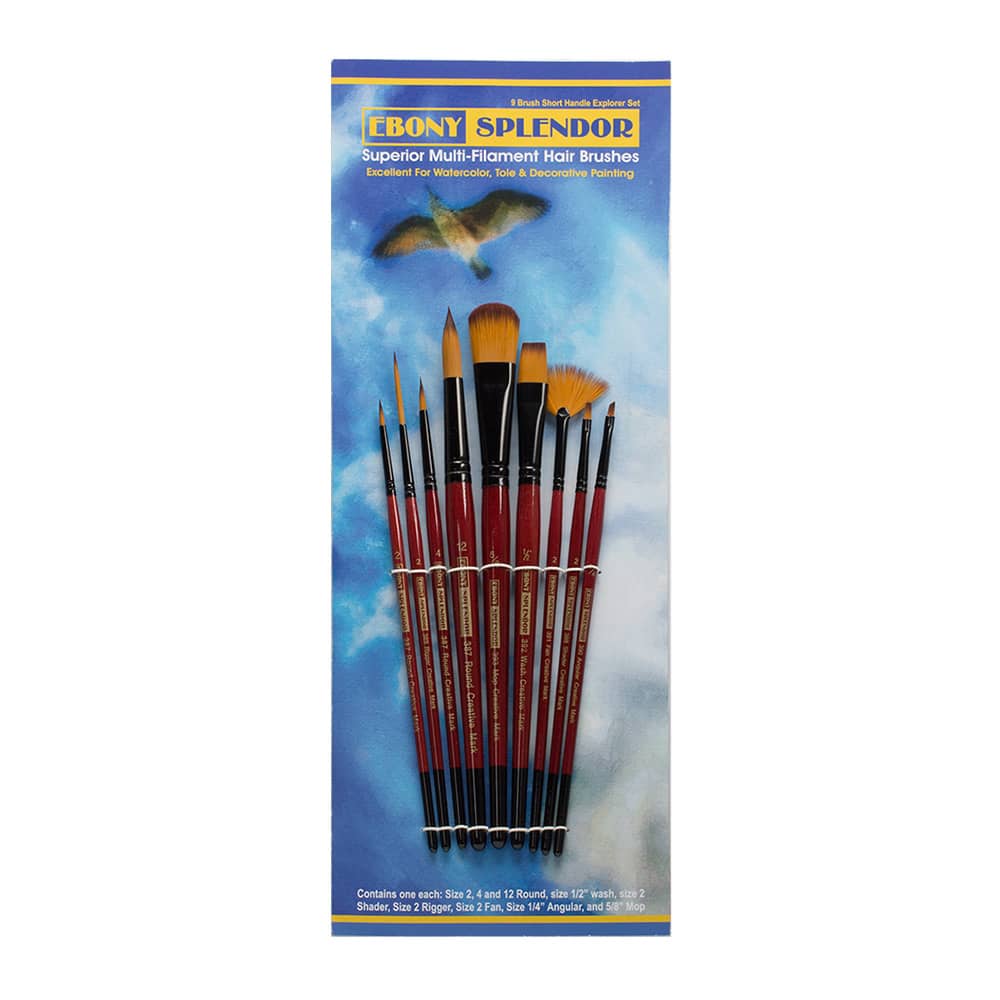 Ebony Splendor Synthetic Teijin Brush Short Handle Explorer Set (Set of 9)