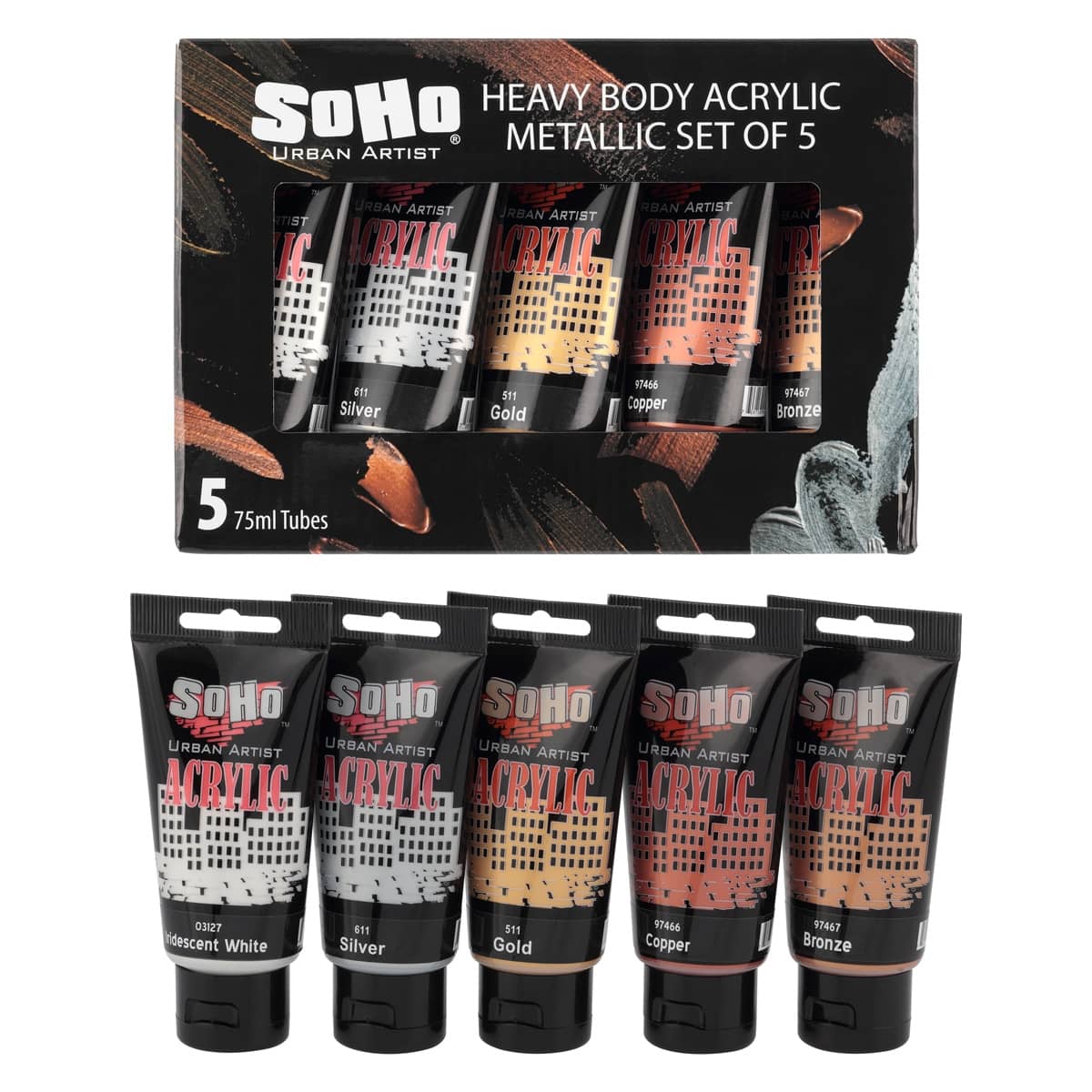 SoHo Artists Heavy Body Acrylics - Metallic Colors Set of 5, 75ml Tubes