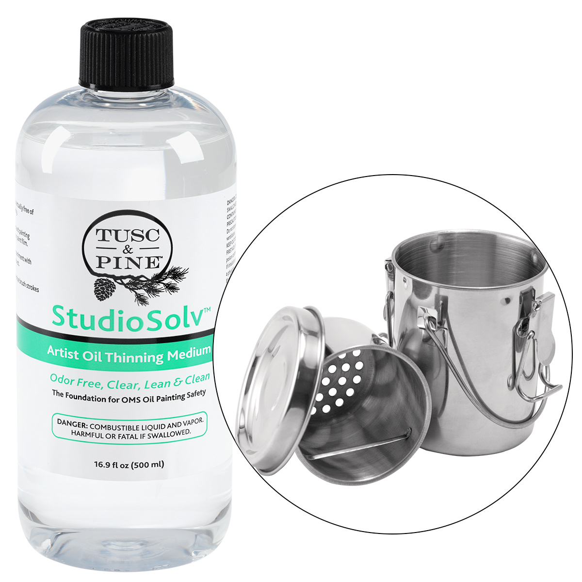 StudioSolv Artist Odorless Mineral Spirit (16.9oz) with Petite Air-Tight Brush Washer Set