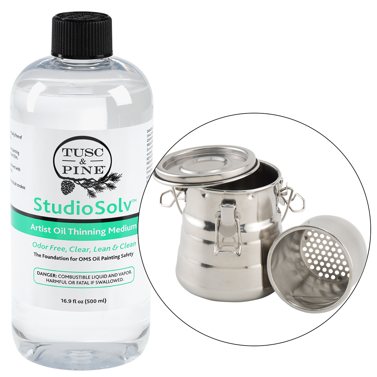 StudioSolv Artist Odorless Mineral Spirit (16.9oz) with Da Vinci Air-Tight Brush Washer Set