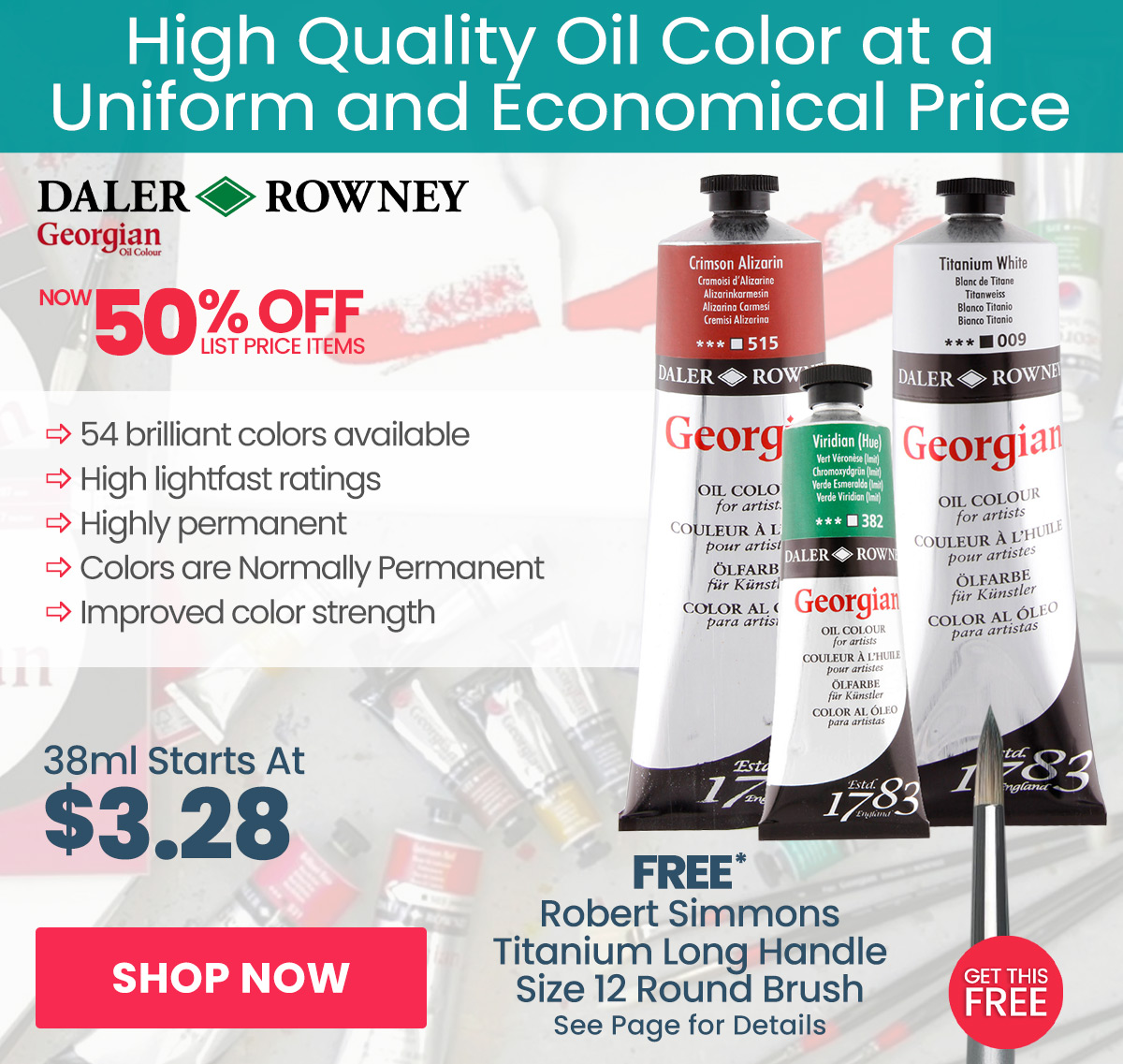 Daler-Rowney Georgian Oil Colors - Free Size 12 Round Brush